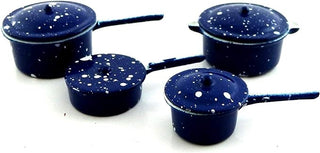 Miniatures Doll House Kitchen Accessory Blue Saucepan Pan Set