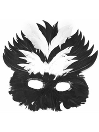 Adult Black & White Feather Eye Mask-COSTUMEISH