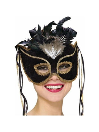 Black Velvet Venetian Eyemask-COSTUMEISH