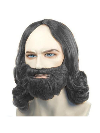 Men's Dark Grey Biblical Wig and Beard Set-COSTUMEISH