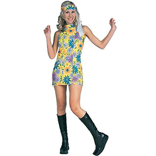 Adult 60s Groovy Girl Dress Costume (Large 9-11)