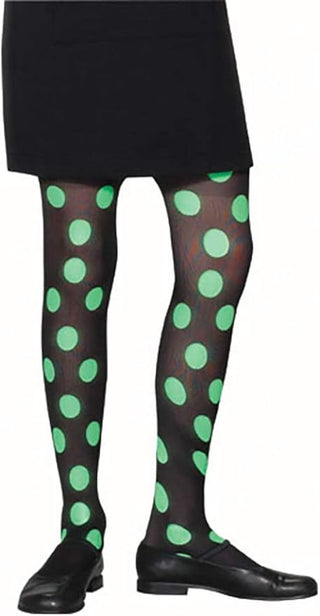 Child's Black & Lime Polka Dot Tights Size: One Size