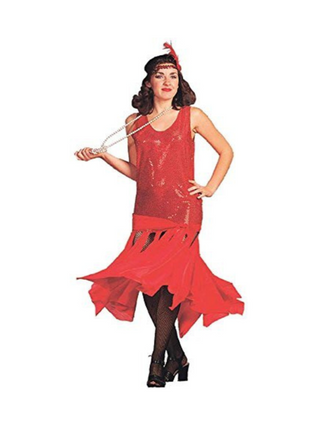 Disfraz de vestido estilo flapper con bufanda roja de los años 20 para adulto (talla: estándar 8-12)