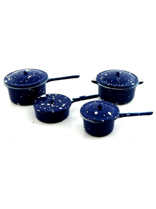 Miniatures Doll House Kitchen Accessory Blue Saucepan Pan Set