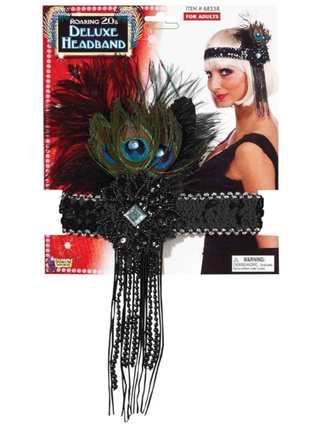 Tocado de plumas estilo flapper negro años 20