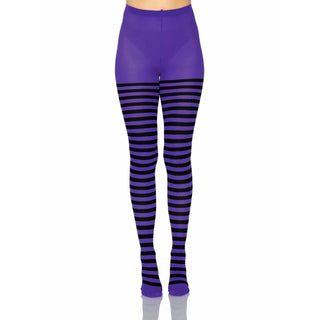 Leg Avenue Women's Nylon Striped Tights, Black/Purple, One Size