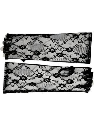 Adult Elbow Length Fingerless Black Lace Gloves