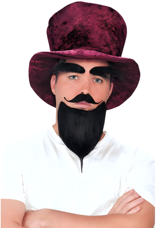 Black Bushy Brow, Pointed Tip Moustache & Beard Set