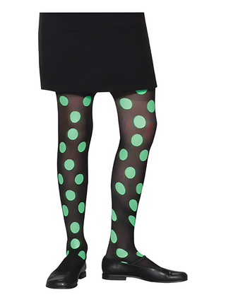 Child's Black & Lime Polka Dot Tights Size: One Size