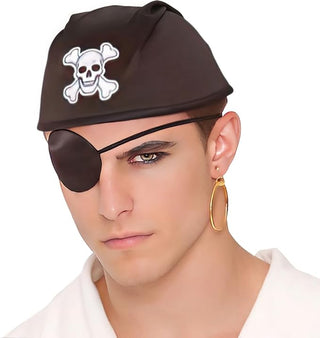 Gold Earring & Black Pirate Patch Set (Adult Size) Costume Accessories - Ideal for Theme Parties, Halloween & Cosplay Events