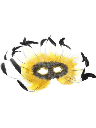 Adult Yellow & Black Feather Eye Mask-COSTUMEISH