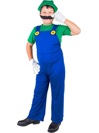 Child Plumber Brothers Green Costume-COSTUMEISH