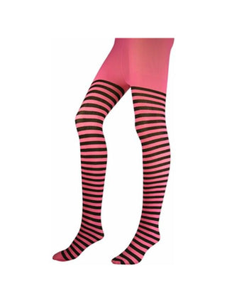 Adult Black/ Neon Pink Striped Tights-COSTUMEISH