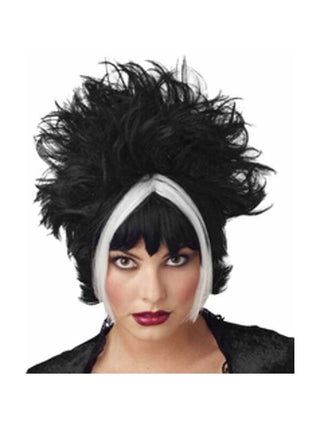 Chunky Black & White Gothic Streaked Wig-COSTUMEISH