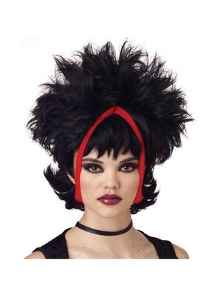 Chunky Black & Red Gothic Streaked Wig-COSTUMEISH