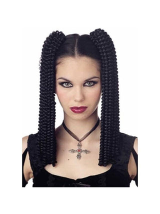 Black Spiral Fall Clip-On Hairpiece-COSTUMEISH