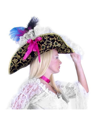 Women's Black Lacey Pirate Hat-COSTUMEISH