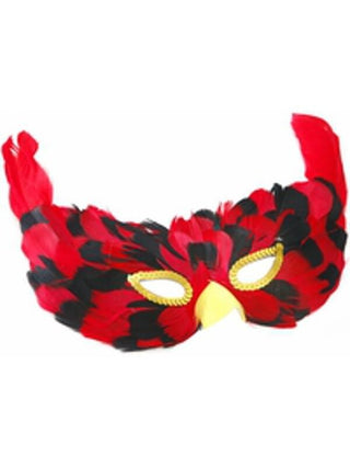 Adult Black & Red Feather Eye Mask-COSTUMEISH