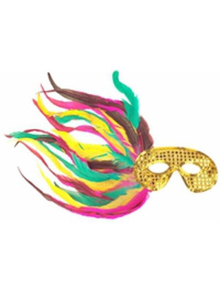 Adult Gold Sequin Side Feather Eye Mask-COSTUMEISH