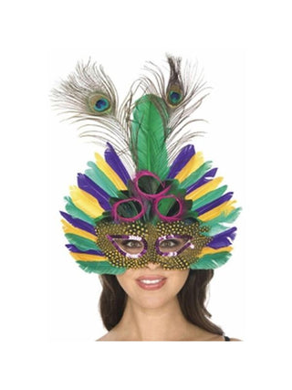 Adult Deluxe Mardi Gras Feather Eye Mask-COSTUMEISH