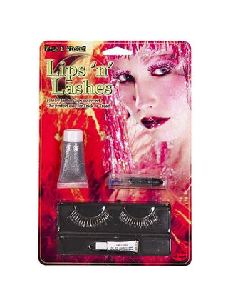 Adult Silver Glitter Lipstick Eyelash Make Up Kit-COSTUMEISH