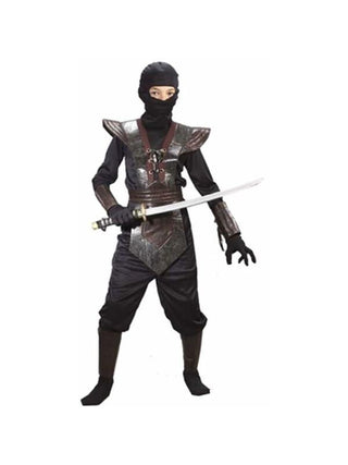 Child Leather Black Ninja Fighter Costume-COSTUMEISH