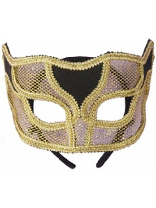 Adult Gold Netted Mardi Gras Half Mask-COSTUMEISH