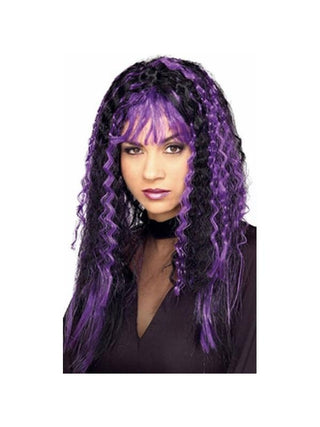 Black and Purple Crimped Costume Wig-COSTUMEISH