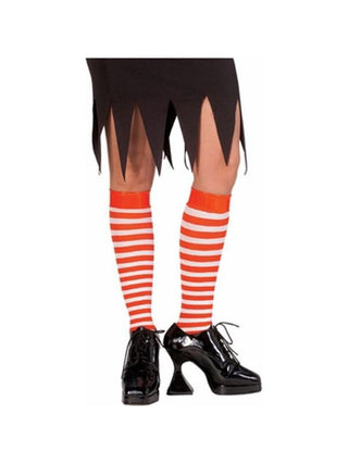 Red / White Striped Knee High Socks-COSTUMEISH