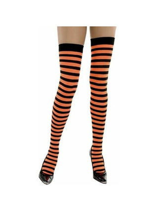 Adult Orange & Black Striped Thigh High Stockings-COSTUMEISH