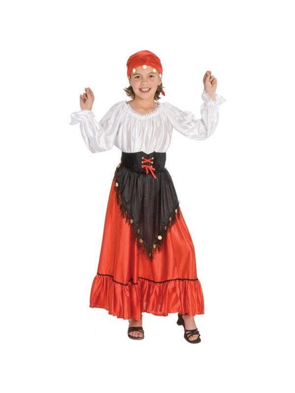 Girl's Fortune Teller Costume Red Satin Skirt Masquerade Girl's Fortune Teller Costume Red Satin Skirt Masquerade