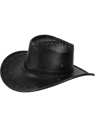 Adult Black Leather Cowboy Hat-COSTUMEISH