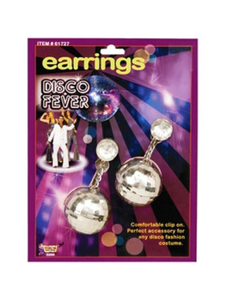 Adult 70's Style Silver Disco Ball Earrings-COSTUMEISH