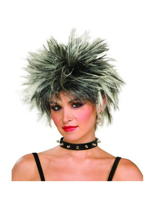 Adult Black And White Spiked 80's Wig-COSTUMEISH