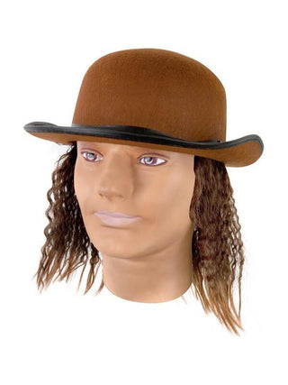 Adult Brown Hat With Wig-COSTUMEISH
