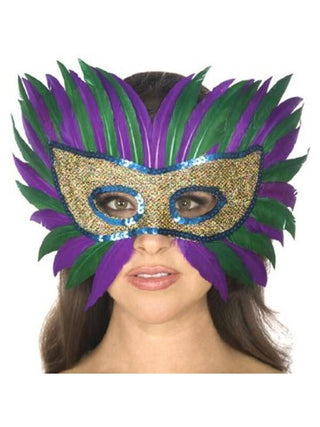 Adult Mardi Gras Feather Eye Mask-COSTUMEISH