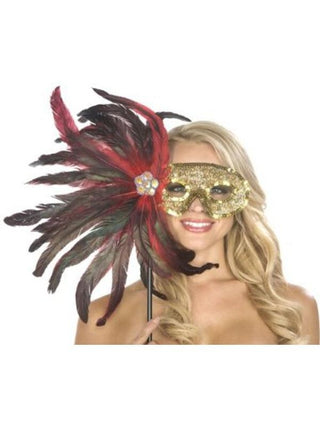 Adult Black and Red Feather Carnival Eyemask-COSTUMEISH