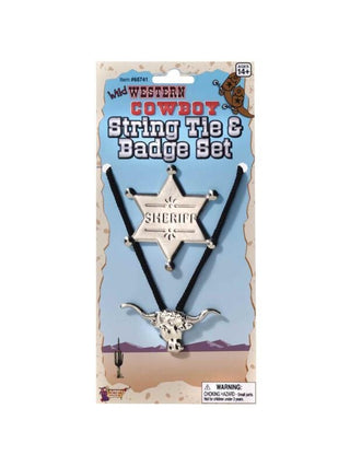 Cowboy String Tie & Badge Set-COSTUMEISH