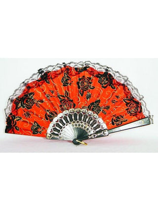 Day of the Dead Fan With Lace Trim-COSTUMEISH