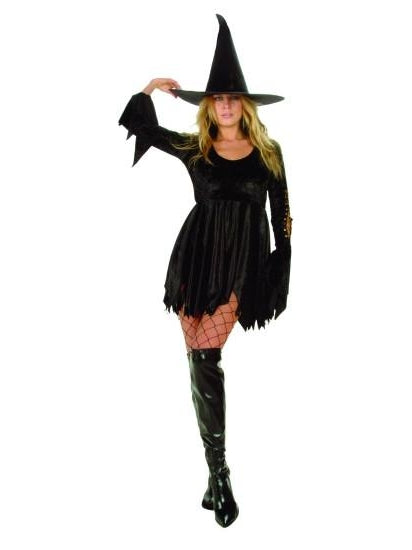 black velvet witch dress Black Velvet Witch Dress: Celestial Stars, Long Chiffon Sleeves