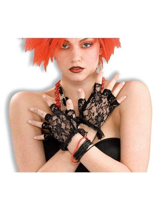 Black Lace Fingerless Gloves-COSTUMEISH